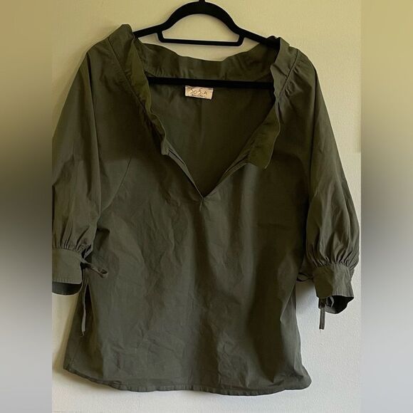 Sofia Made in Italy Forrest Green Poplin Blouse Size Medium - Picture 1 of 4